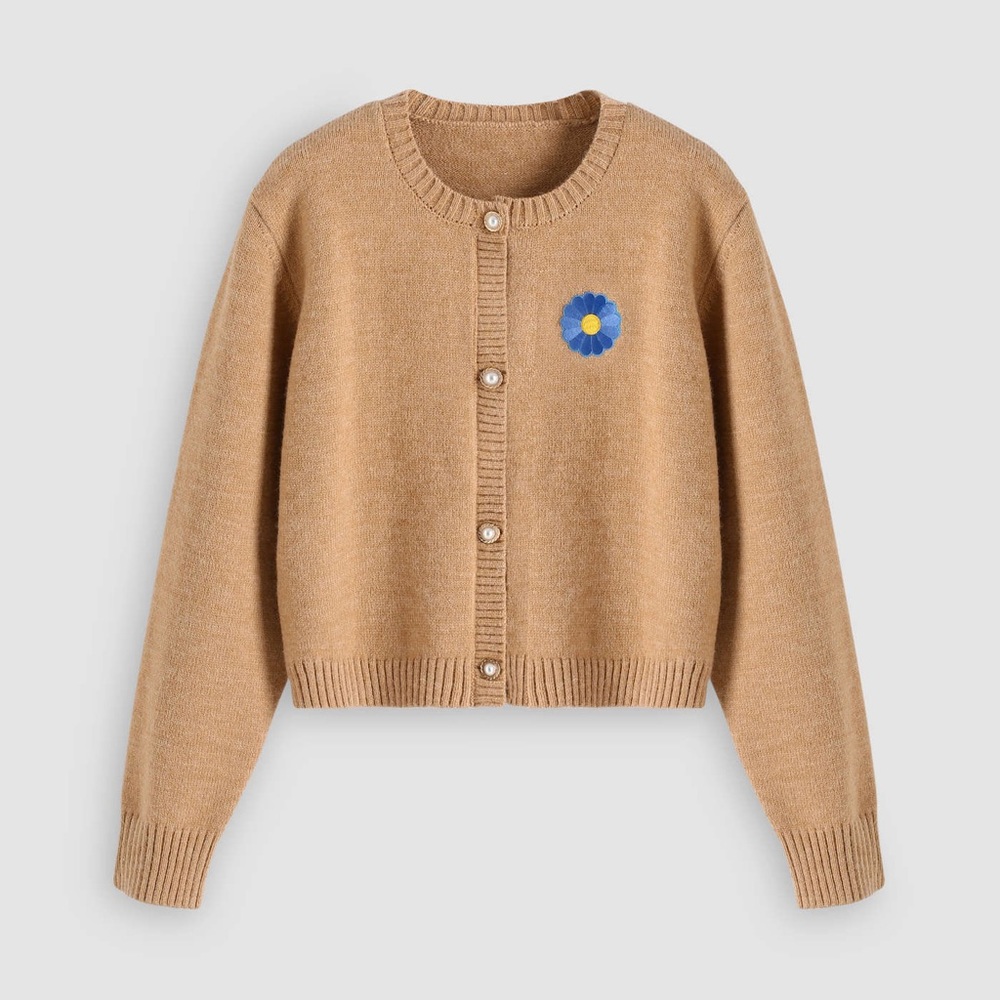 Pearl Button Detail Cardigan with Flower